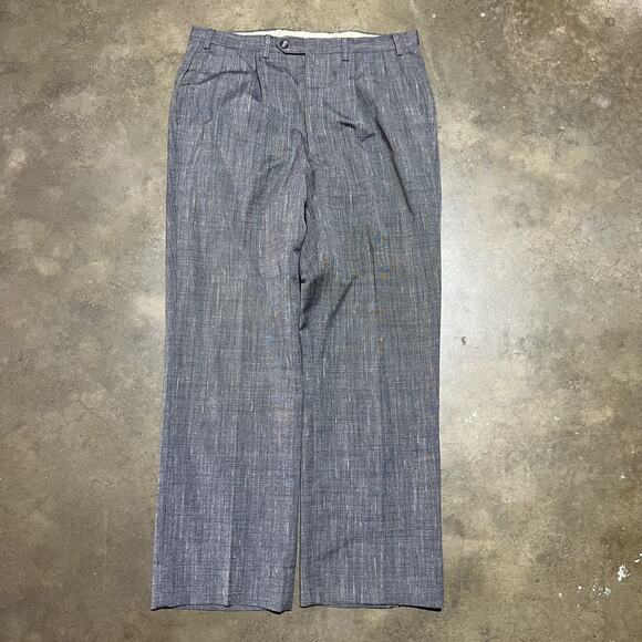 Vintage 70s Grey Wide Leg Pattern Pleated Trousers 34x31 - Picture 1 of 4